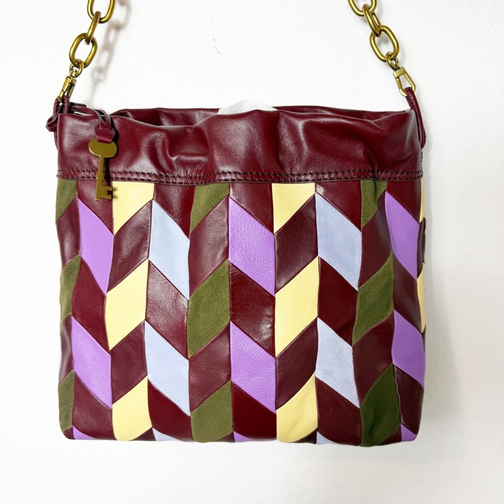 Fossil Gigi Drawstring Multicolor Patchwork Leath… - image 5